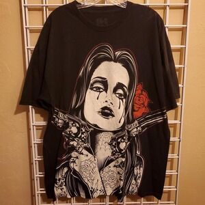 Kill It Clothing 2 Gun Salute Chica Tattoo Shirt Rose Pistol tee